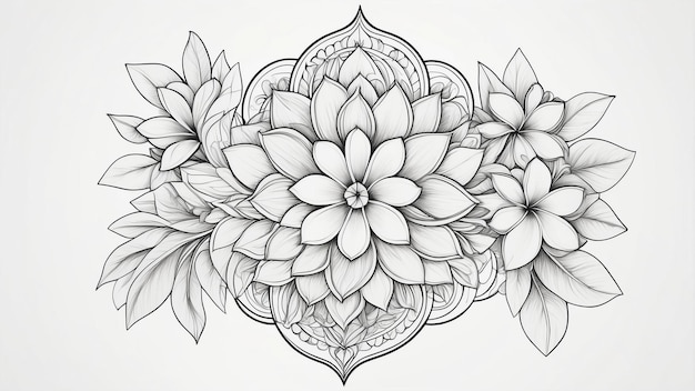 Photo a black and white drawing of a flower