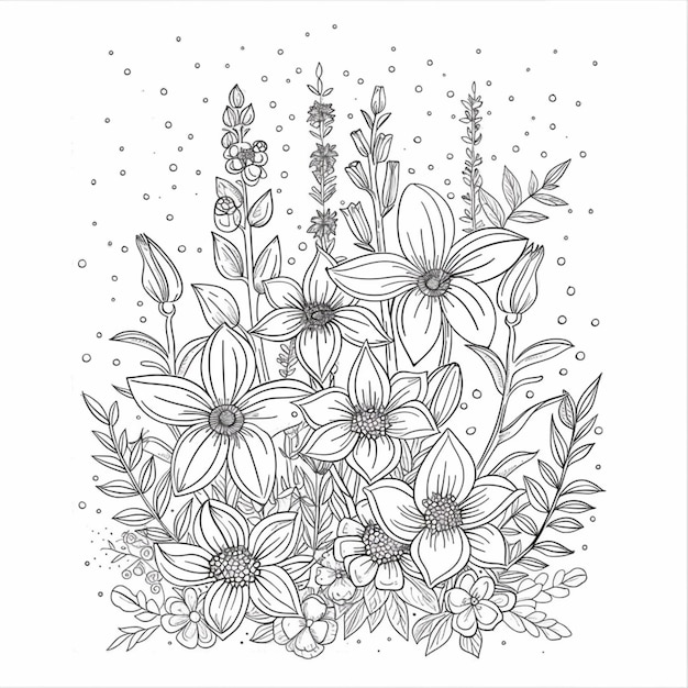 a black and white drawing of flowers and plants generative ai