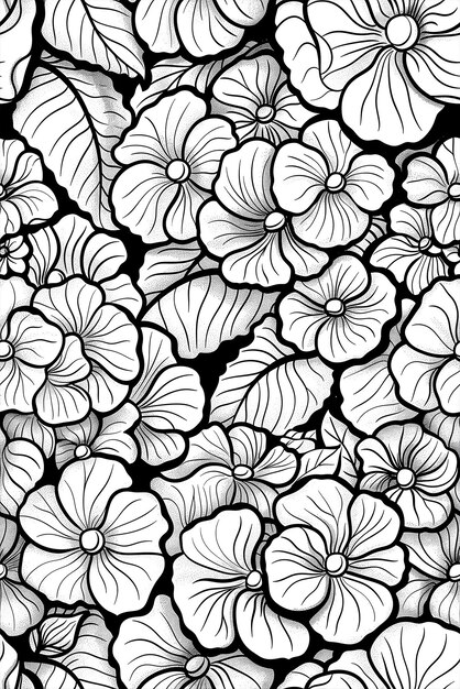 Photo a black and white drawing of flowers with a lot of detail