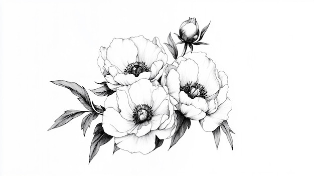 a black and white drawing of flowers with the words quot peonies quot on it