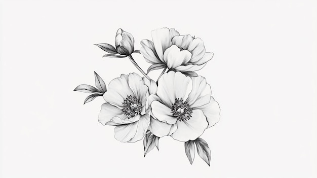 Photo a black and white drawing of flowers with the words quot peonies quot on it