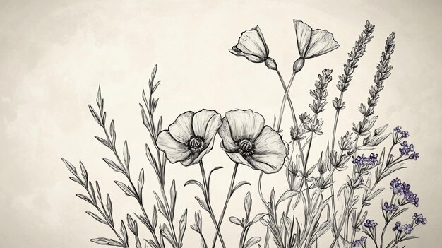 Photo black and white drawing of flowers with the words quot poppy quot on the top