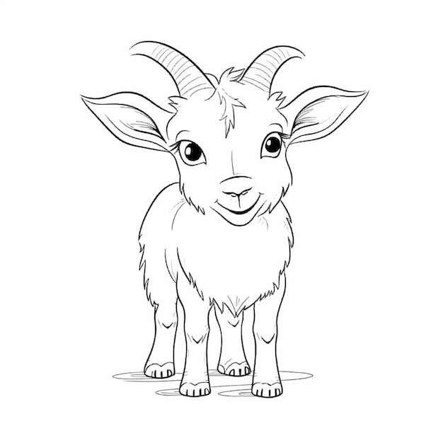 A black and white drawing of a goat with big eyes generative ai