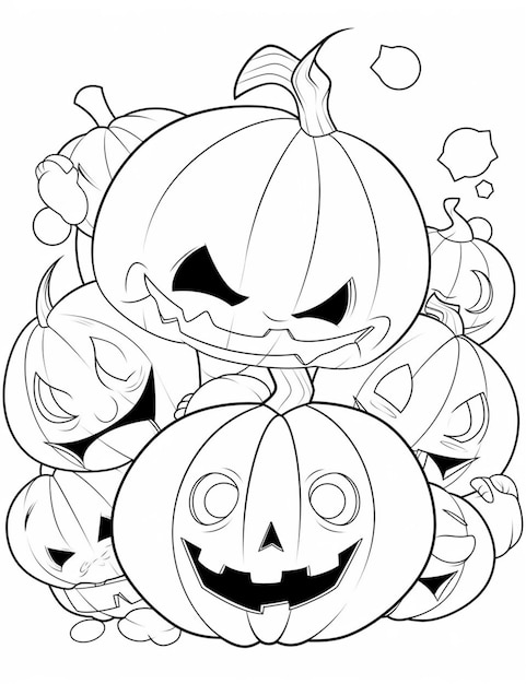 A black and white drawing of a group of pumpkins generative ai