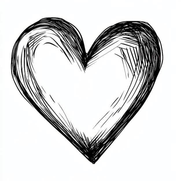 Photo a black and white drawing of a heart with a black outline