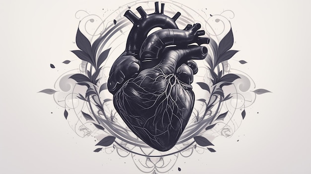 Photo a black and white drawing of a heart with a hand holding a key