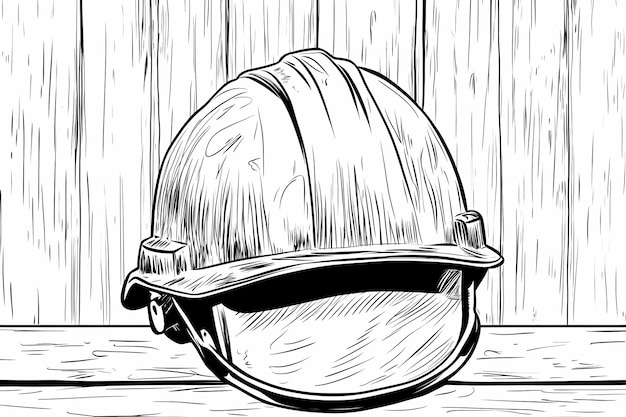 a black and white drawing of a helmet with a helmet on it