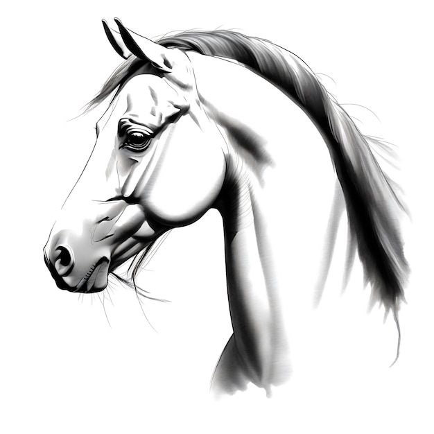 Black and white drawing of a horses head perfect for equestrian designs logo elements