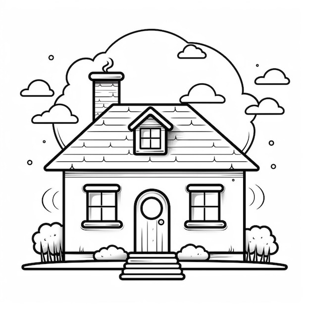 a black and white drawing of a house with a chimney generative ai