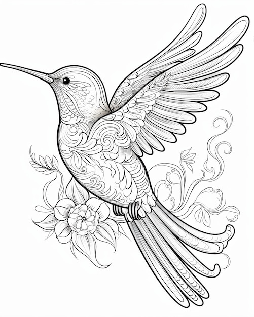 Photo black and white drawing of hummingbird