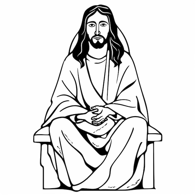 Photo a black and white drawing of jesus sitting on a bench generative ai