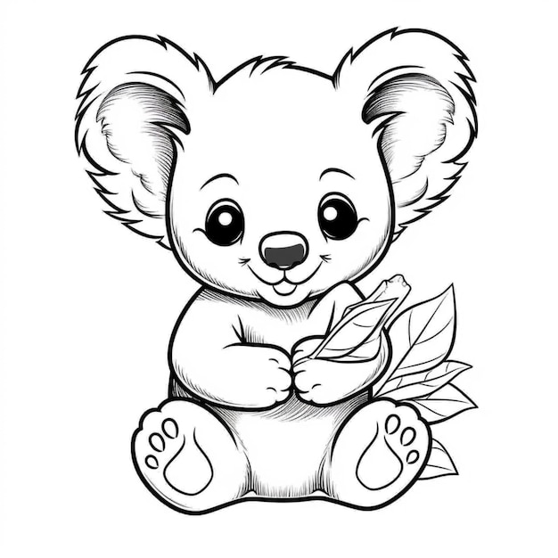 a black and white drawing of a koala bear sitting on a branch generative ai