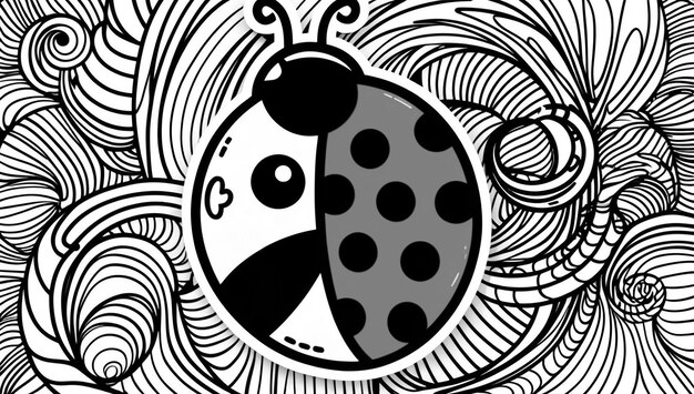 Photo a black and white drawing of a ladybug with a black dot on it