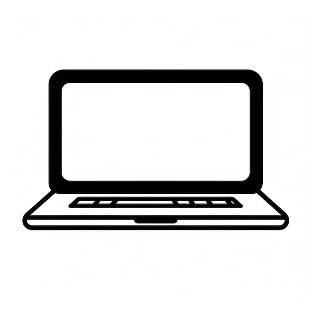 a black and white drawing of a laptop with a black border