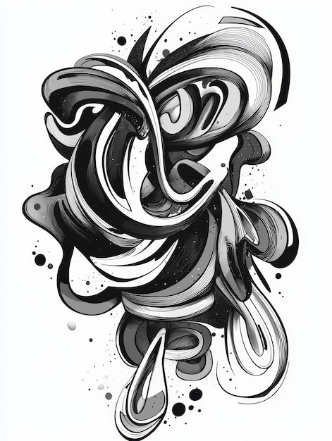 Photo a black and white drawing of a large abstract design