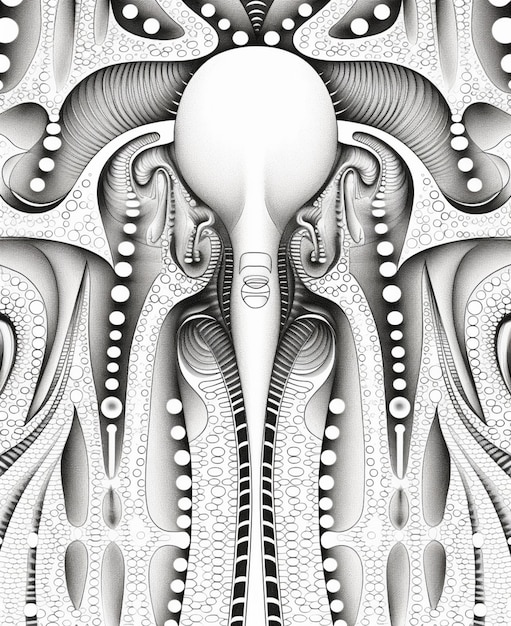 a black and white drawing of a large octopus with a long nose generative ai