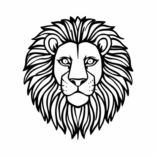 Photo black and white drawing of a lion head minimalist logo