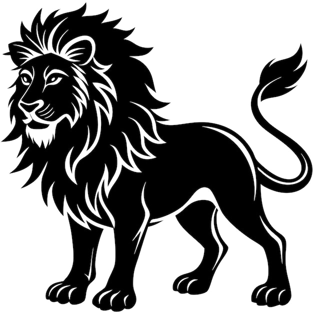 a black and white drawing of a lion with a lion on it