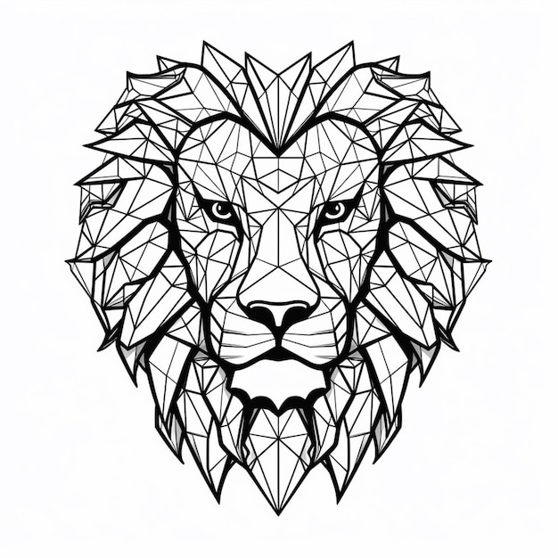 A black and white drawing of a lions head with geometric lines generative ai