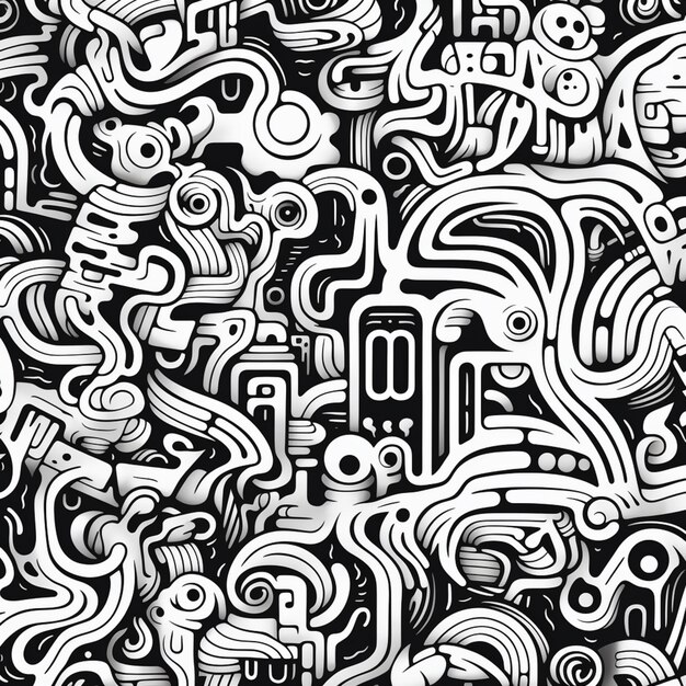 a black and white drawing of a lot of different symbols generative ai