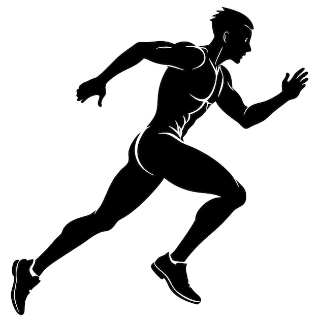 a black and white drawing of a man running in a black and white photo