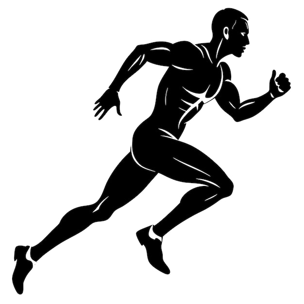 a black and white drawing of a man running in a race