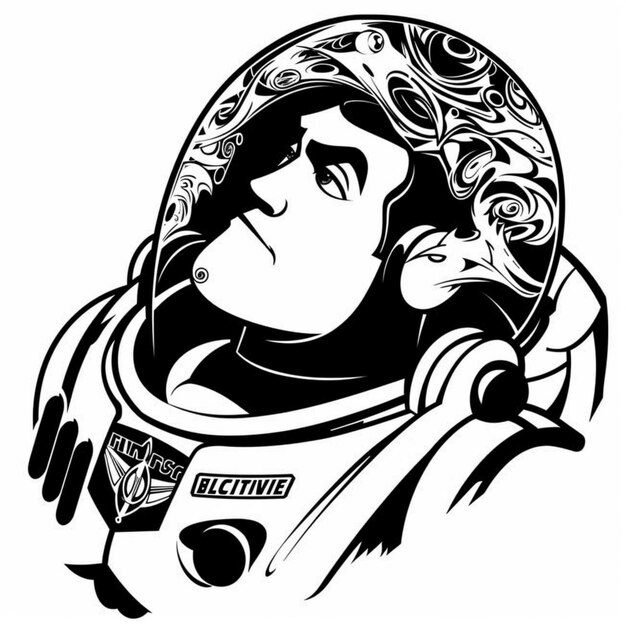 Photo a black and white drawing of a man in a space suit generative ai