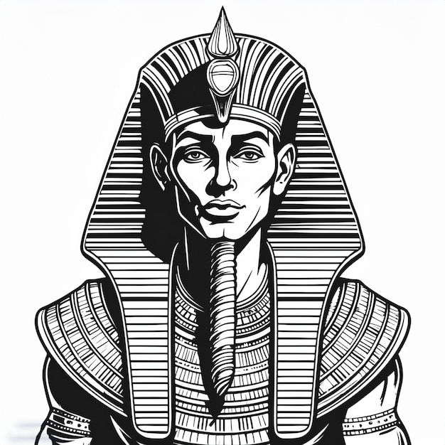 a black and white drawing of a man with a crown on his head