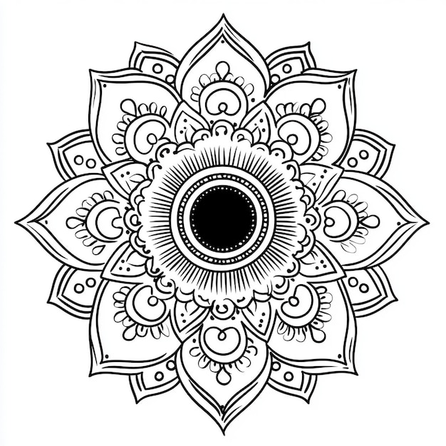 Photo a black and white drawing of a mandala with a circle in the middle