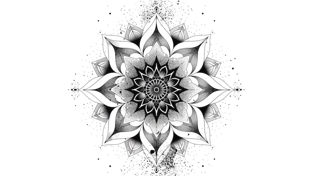 a black and white drawing of a mandala with a flower design in the middle