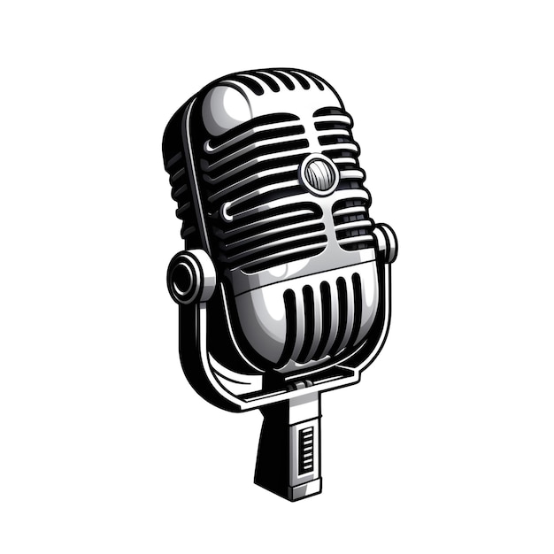 Photo black and white drawing of a microphone white background