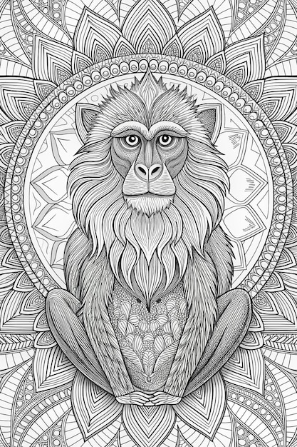 Photo a black and white drawing of a monkey with a pattern of the head