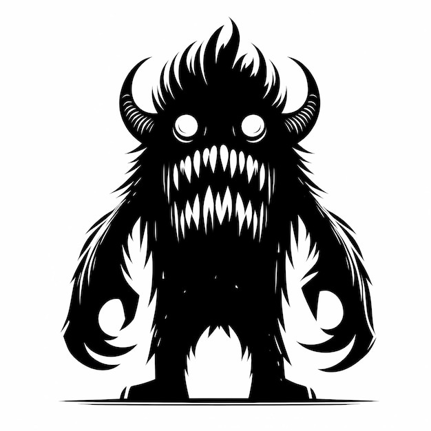 Photo a black and white drawing of a monster with a face on it