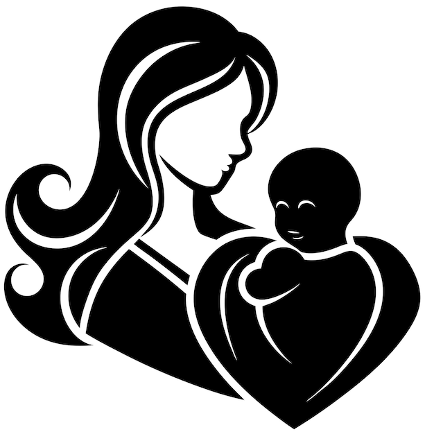 Photo a black and white drawing of a mother holding a baby