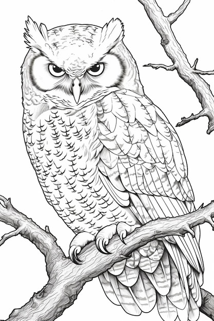 A black and white drawing of an owl with a sad look on its face.