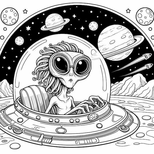 a black and white drawing of a owl with the words quot alien quot on it