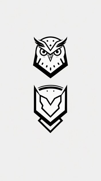 Photo a black and white drawing of owls with a white background