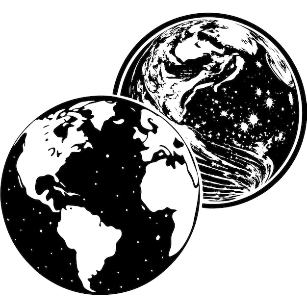 Photo a black and white drawing of a planet with the moon and the moon