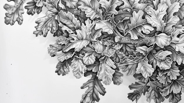 Photo black and white drawing of a plant with leaves