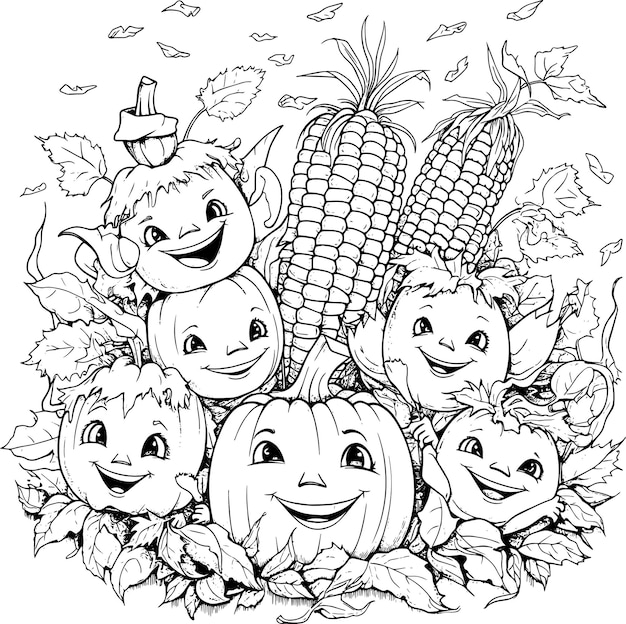 Photo a black and white drawing of pumpkins with a palm tree in the background