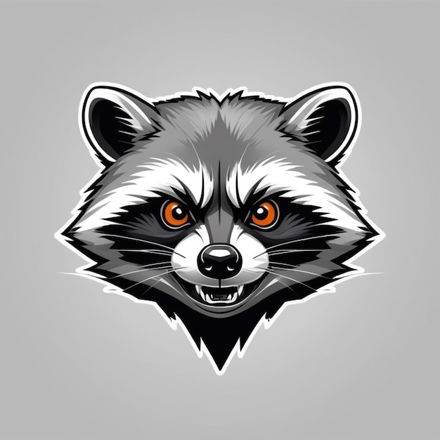 a black and white drawing of a raccoon head