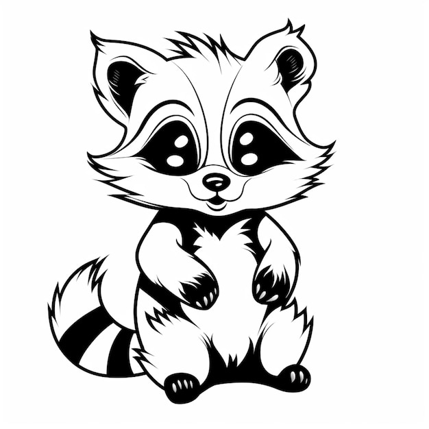 a black and white drawing of a raccoon sitting on its hind legs generative ai