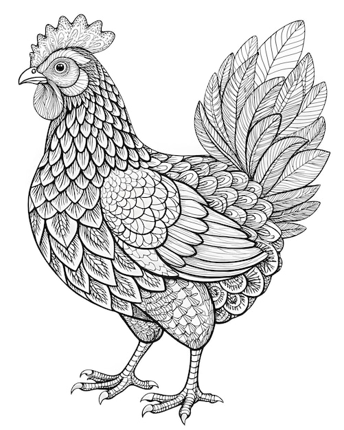 Photo a black and white drawing of a rooster with a pattern of a rooster