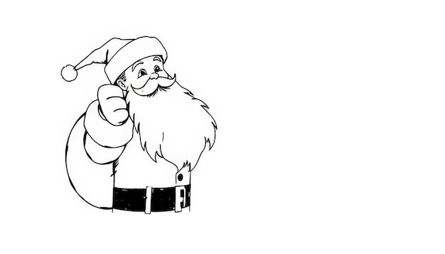 Photo a black and white drawing of santa claus giving a thumbs up