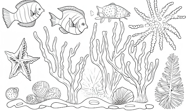 Photo a black and white drawing of sea life