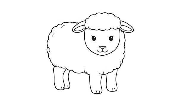 a black and white drawing of a sheep with a black face and a white background