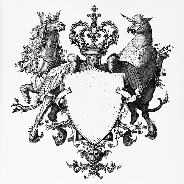 a black and white drawing of a shield with the words unicorns on it