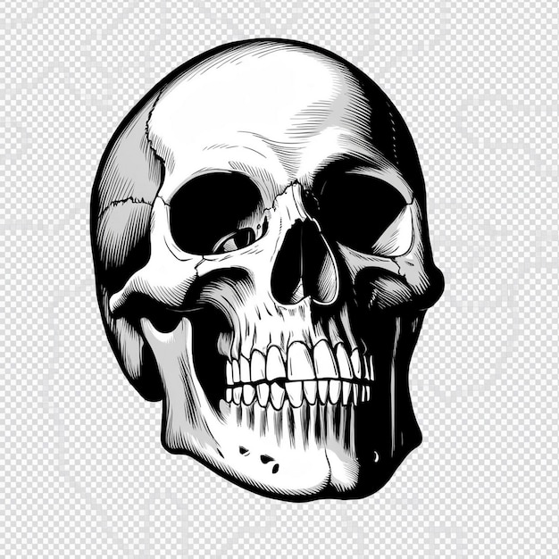 a black and white drawing of a skull with a cross on it