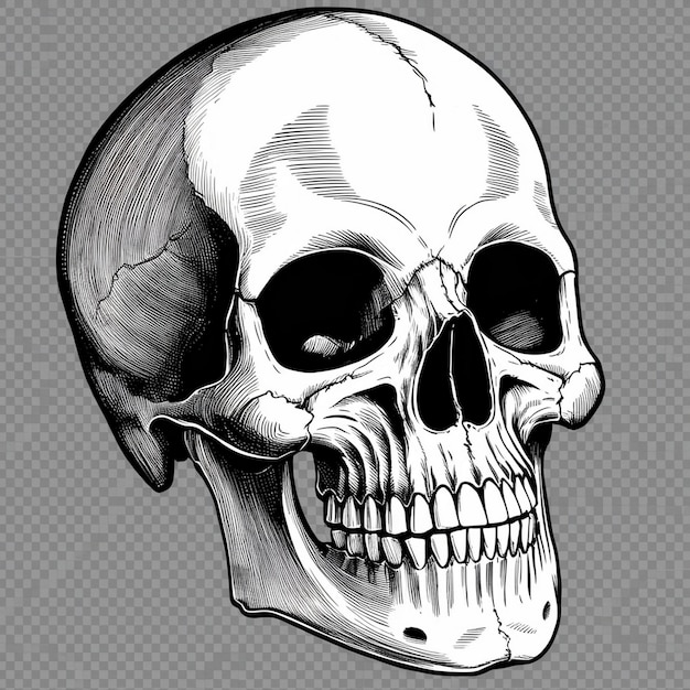 a black and white drawing of a skull with a cross on it