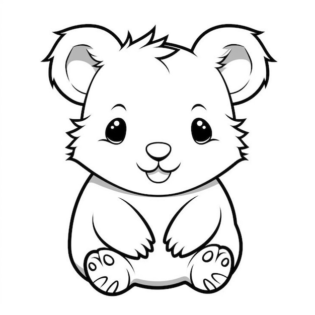 a black and white drawing of a small bear sitting on its hind legs generative ai